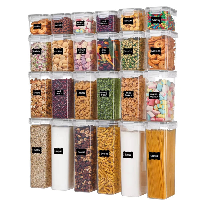 Set de 24 Contenedores Recipientes Herméticos Apilables con Tapa + Etiquetas y Marcador