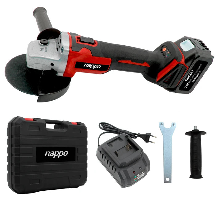 Amoladora Angular Inalámbrica NAPPO 7000RPM Batería Recargable 3.0Ah 21V + Maletín