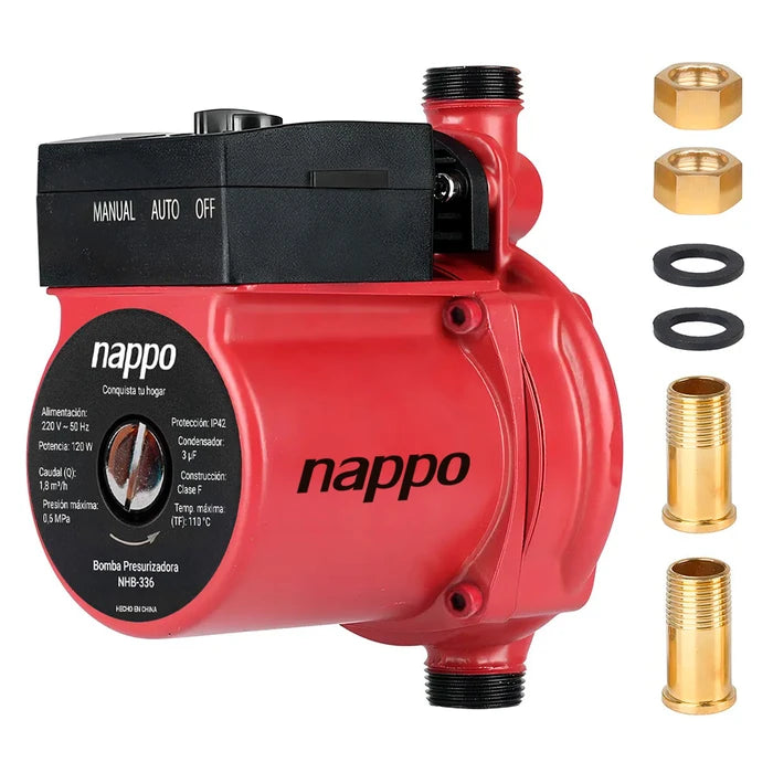 Bomba Presurizadora NAPPO Elevadora de Presión de Agua con 120W de Potencia, Caudal de 1.8m3/h y Encendido/Apagado Automático