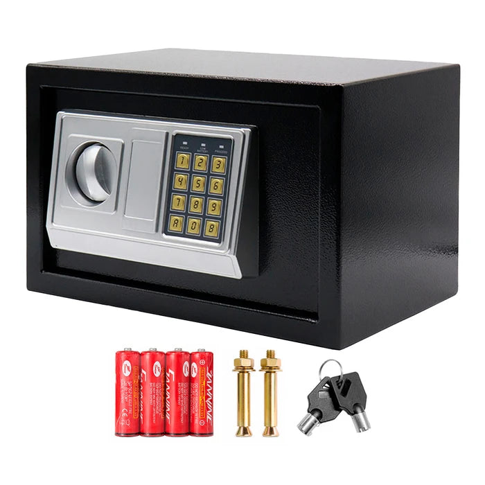 Caja Fuerte Electrónica Grande con Tablero Digital y Llaves de Emergencia, 35x25x25cm - Negro