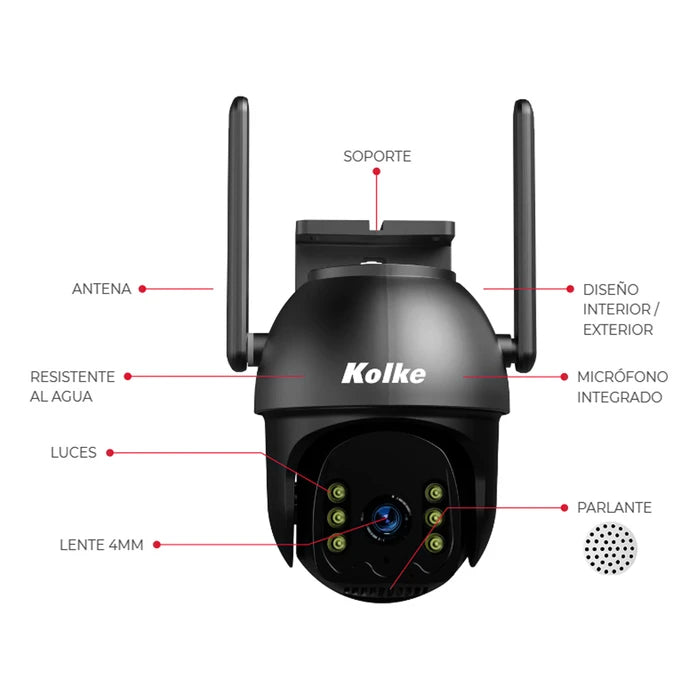 Cámara de Seguridad KOLKE Motorizada PTZ 3.0MP Inalámbrica WIFI Dual Band 2.4GH/5G Apta para Interior y Exterior Visión Nocturna Inteligente Detección de Movimiento Audio Bidireccional App Celular