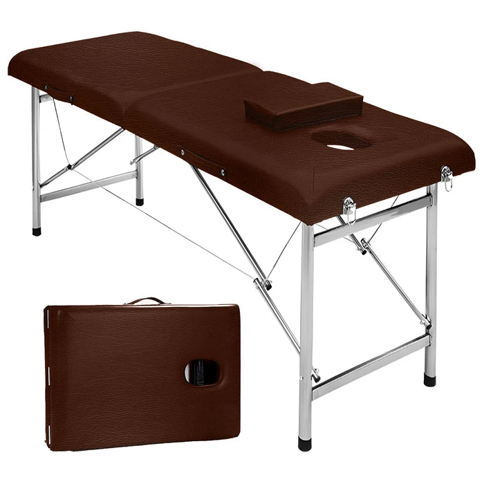 Camilla para Masajes Profesional, Plegable con Estructura de Aluminio y Almohada Incluida - Marrón