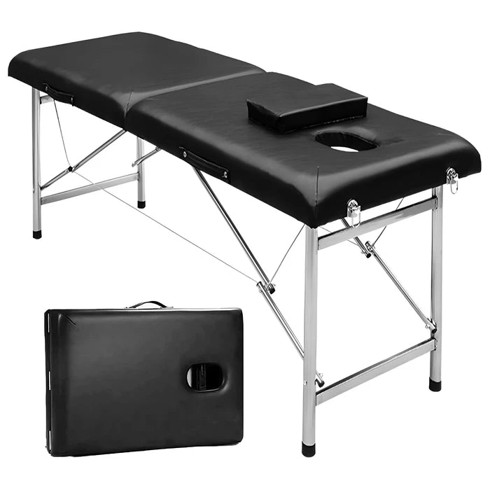 Camilla para Masajes Profesional, Plegable con Estructura de Aluminio y Almohada Incluida - Negro