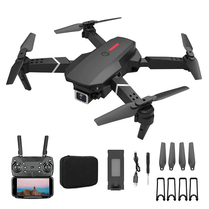 Dron E88 WIFI Diseño Compacto Doble Cámara 3 Baterías Estuche Control Remoto + App Celular