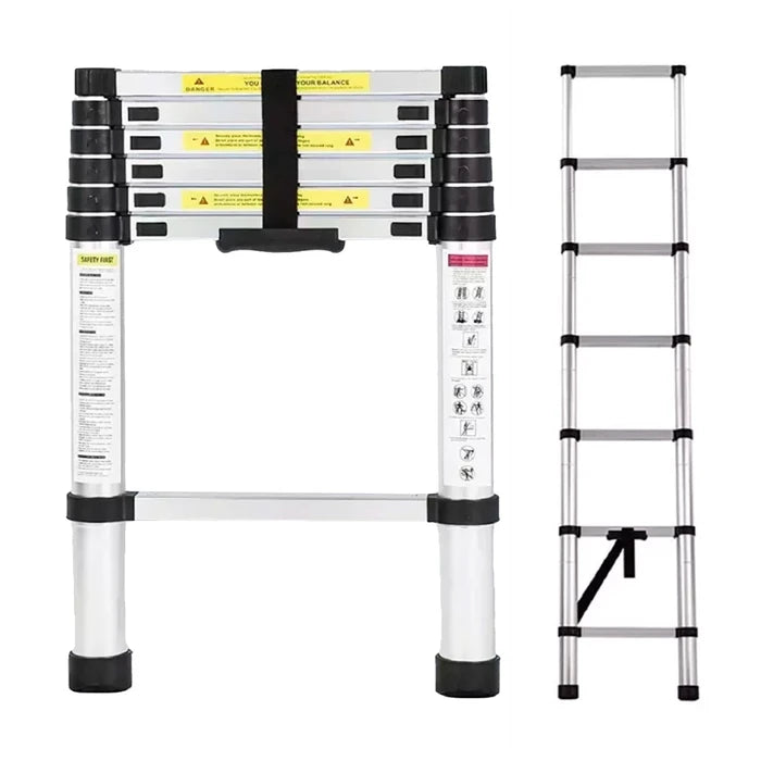 Escalera Telescópica Extensible de Aluminio con 7 Peldaños y Altura Máxima de 2m