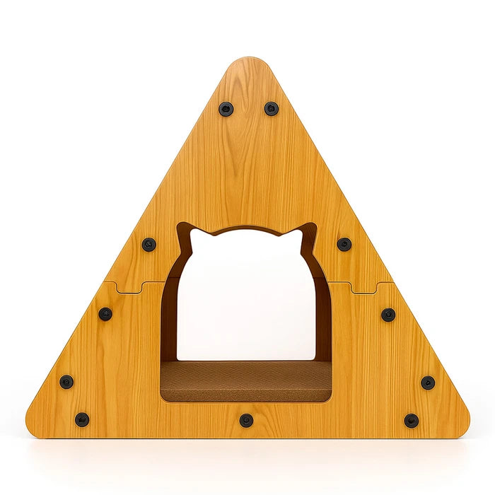 Rascador para Gatos 2 en 1 con Diseño Triangular y Casita Incorporada