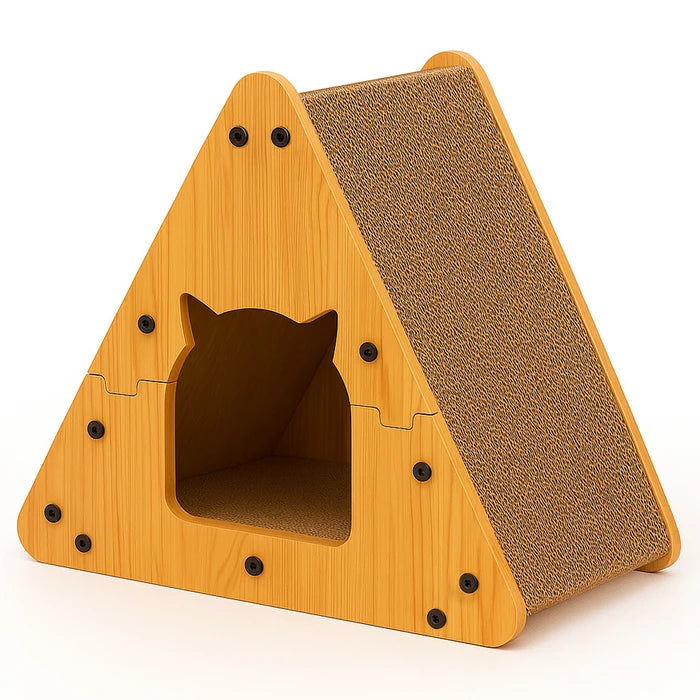Rascador para Gatos 2 en 1 con Diseño Triangular y Casita Incorporada