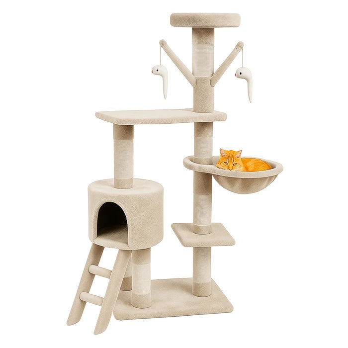 Super Gimnasio Rascador para Gatos, de Felpa Suave con 5 Niveles, Casita y Nido
