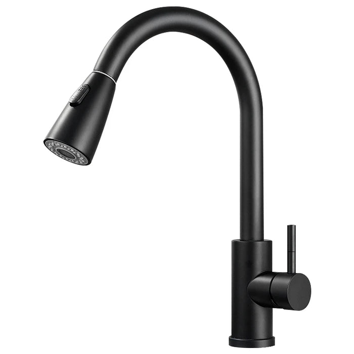 Canilla Monocomando Extensible para Cocina con Selector de Flujo de Agua y Rotación 360° Acero Inoxidable - Negro Mate
