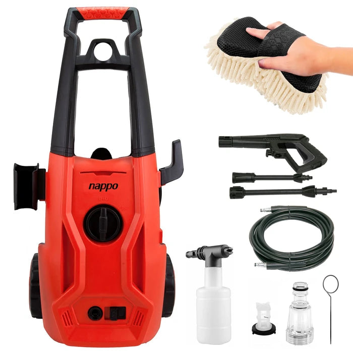Hidrolavadora NAPPO 1800W 130BAR 7.5L/min Gran Potencia Manguera 5m + Jabonera + Esponja de Microfibra DE REGALO