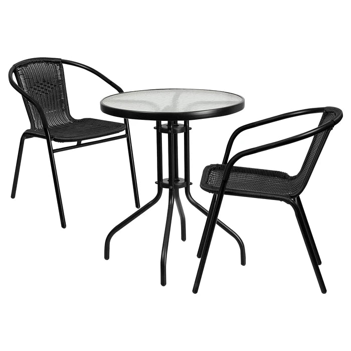 Juego de Jardín o Balcón EMPOLi con Mesa de Vidrio + 2 Sillas simil Rattán