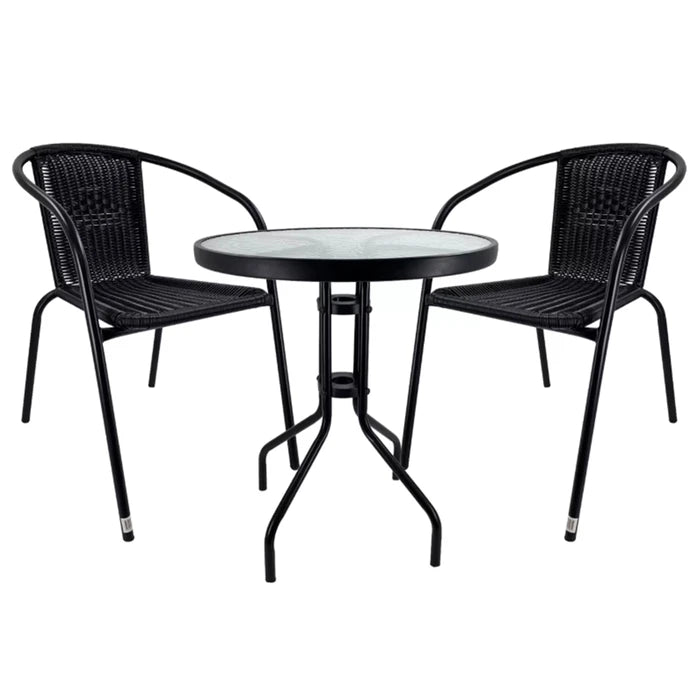 Juego de Jardín o Balcón EMPOLi con Mesa de Vidrio + 2 Sillas simil Rattán