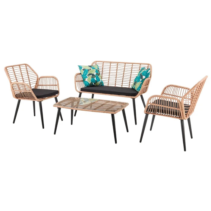 Juego De Jardín con Sillón y 2 Butacas con Almohadones Removibles + Mesa con Vidrio Templado