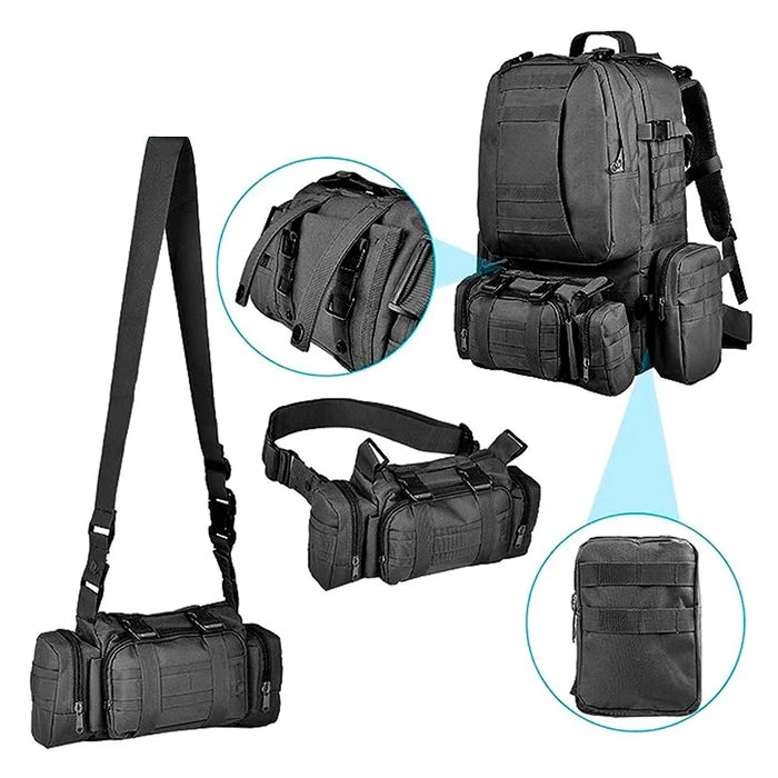 Mochila Multifuncional Desmontable, con 60L de Capacidad y Múltiples Bolsillos - Negro