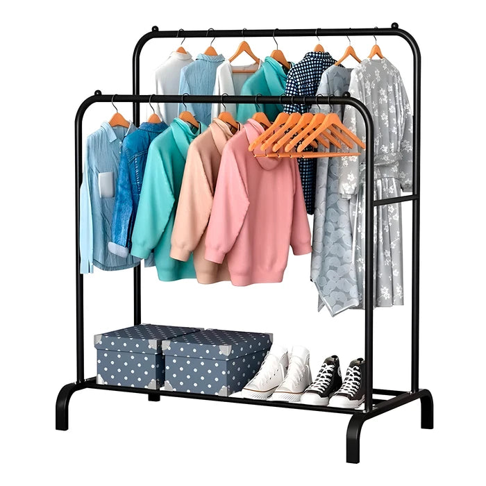 Perchero Doble Metálico DecoTeam con Estante para Zapatos - Negro
