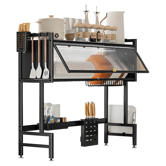 Escurridor de Vajilla Rack Organizador DecoTeam con 2 Estantes y Puerta de Acrílico, 85x28x80cm para Pileta Doble - Blanco