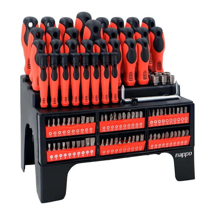 Kit de Destornilladores NAPPO con 100 Piezas, Puntas Magnéticas, Mango Ergonómico y Soporte