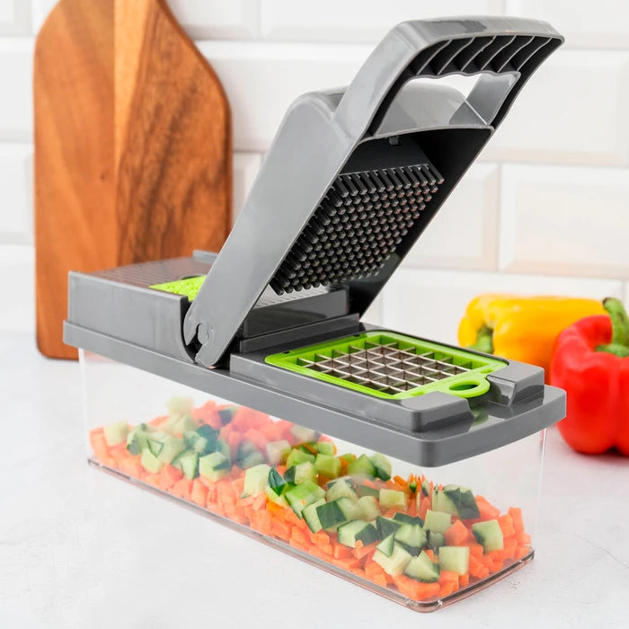 Cortador Rallador Rebanador Multifuncional de 16 Piezas ABS y Acero Inoxidable para Vegetales, Verduras, Frutas, Quesos