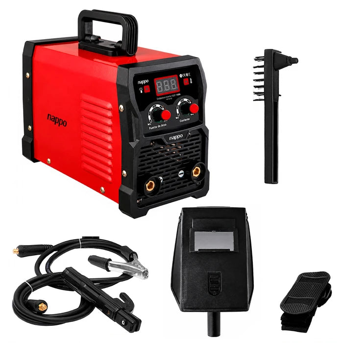 Soldadora Inverter IGBT NAPPO de 200A con Aislamiento Clase H, Regulador de Corriente, Display Digital, Sistema AntiStick + Máscara y Accesorios