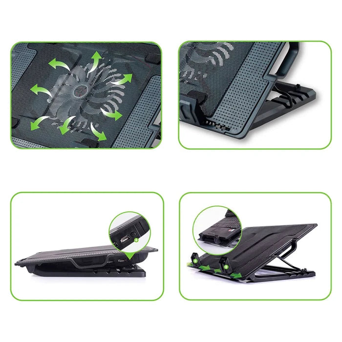 Soporte Cooler KOLKE para Notebook de hasta 17” Ventilador Silencioso Altura Regulable 2 Puertos USB
