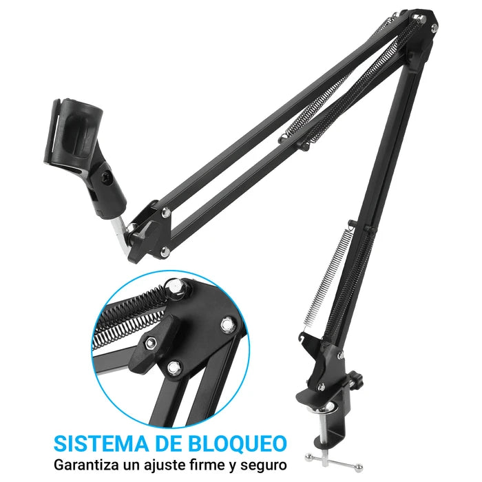 Soporte para Micrófono con Brazo Articulado, Rotación 360º y Prensa