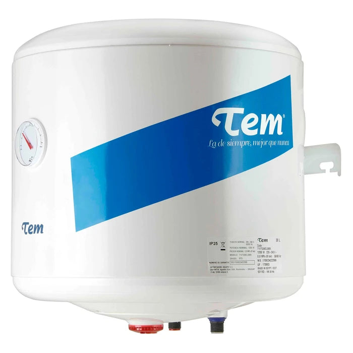 Termotanque TEM 30L 1200W Tanque de Acero Grueso y Doble termostato de Seguridad